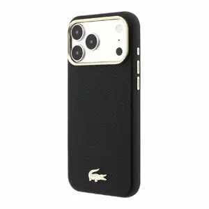 Чехол Lacoste PU Leather Champs Elysees Gold Logo MagSafe для iPhone 18 Pro Max и 17 Pro Max черный с золотым