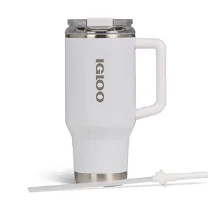 IGLOO Travel Mug 32 OZ White Thermal Mug with Straw 0.95 Liter Capacity
