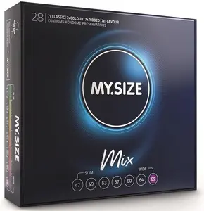 MY SIZE Mix Condoms 69 mm 28 Units - Ultra-Thin 0.07mm Hypoallergenic Vegan Natural Rubber Latex Assortment with Classic Ribbed Flavor and Color
