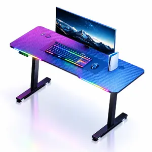 Riff Computer Gaming Desk RF-GCD-RGB-140 with electric height adjustment 73–118 cm, 140x60 cm carbon-fiber-look surface and RGB lighting