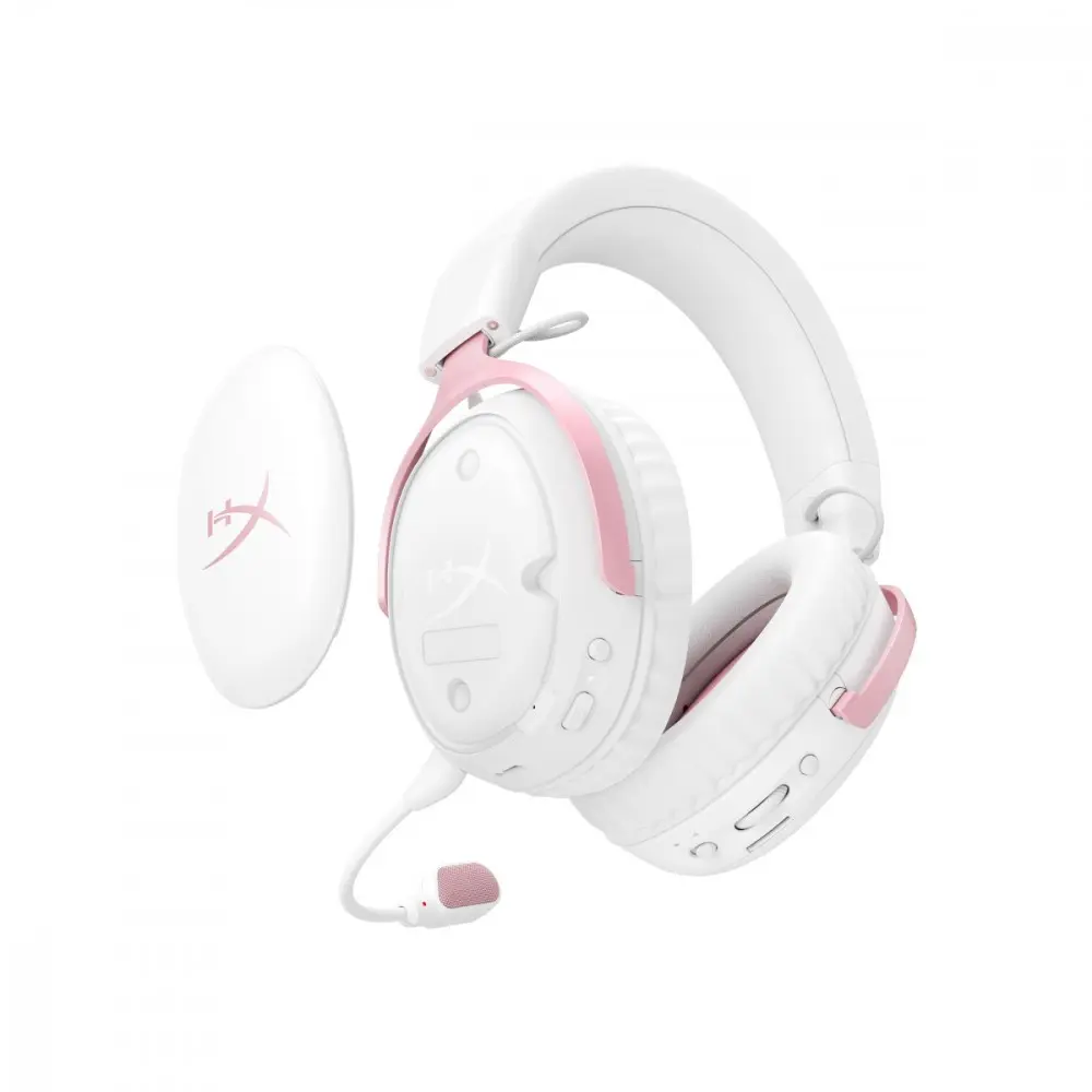 HyperX Cloud III S Bezvadu spēļu austiņas Baltas/Rozā Photo 7