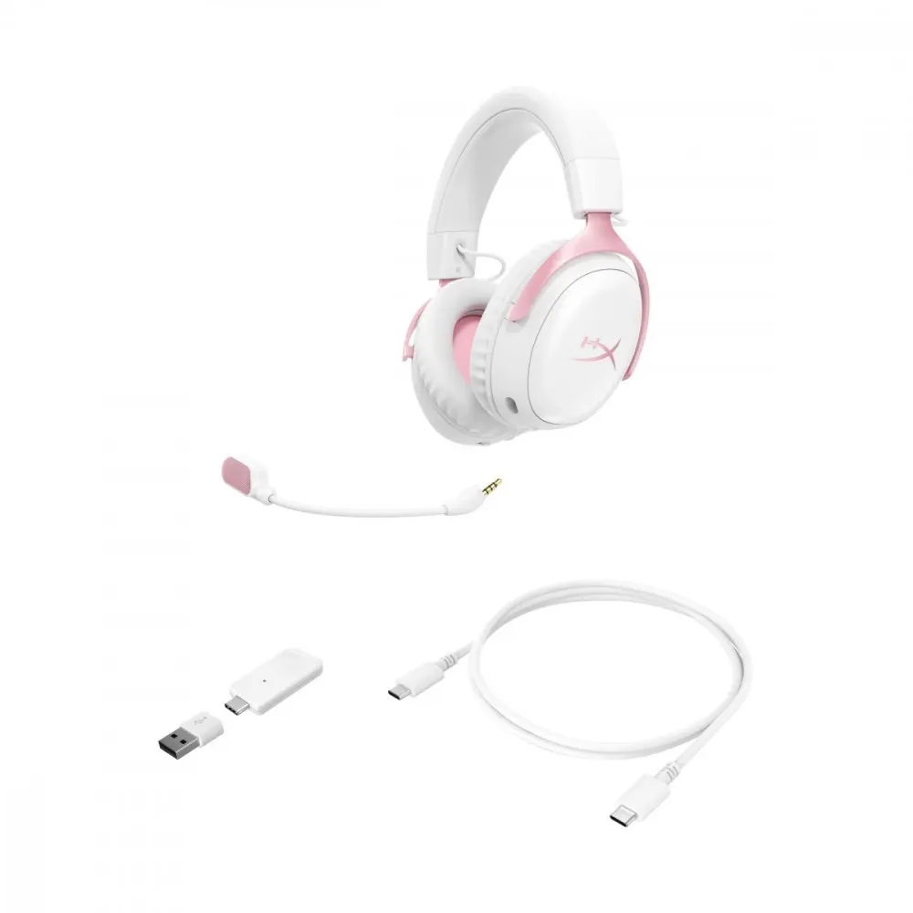 HyperX Cloud III S Bezvadu spēļu austiņas Baltas/Rozā Photo 8