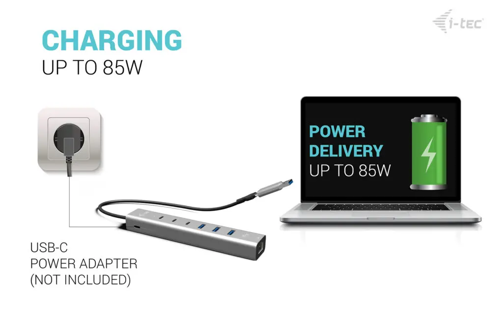 Металлический USB-концентратор i-tec на 6 портов с LAN и 85W PD Photo 8
