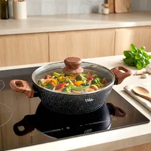 Lumarko GRANITICA WOOD Deep Granite Frying Pan with Glass Lid 24 cm 2.2 l