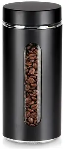 Vilde glass storage container for loose products with a screw-on lid, black, 1.3 L