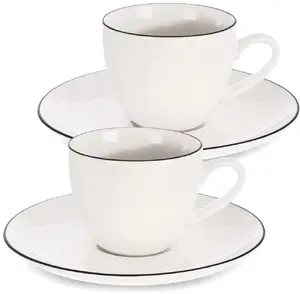 ORION Decora Porcelain Teacups with Saucers White 100 ml 2 Pieces