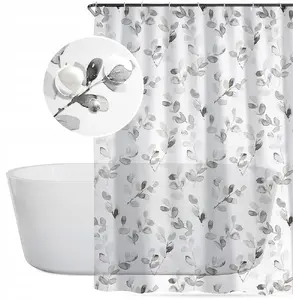 Vilde Waterproof Shower Curtain with Hooks Botanical Plant Pattern