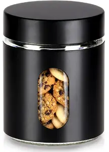 Vilde glass storage jar for loose products with a screw-on black lid 650 ml