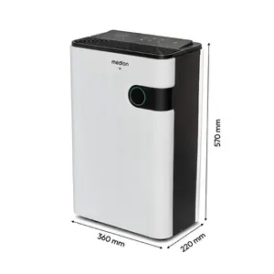 MEDION DH30S Умный осушитель воздуха с емкостью 5 л, потребляемой мощностью 280 Вт, электронным управлением и шнуром 1,8 м в белом цвете