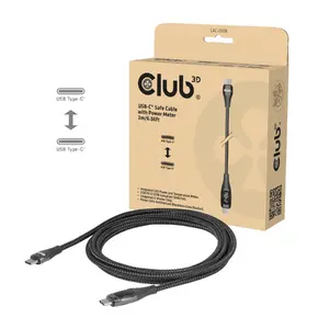 Club 3D USB-C Safe Cable with Power Meter 240W 2m Black Male to Male CAC-2508
