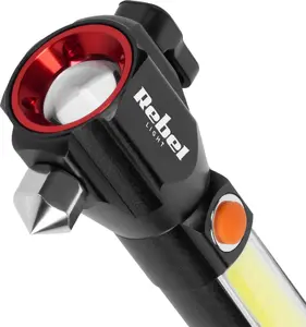 Rebel Light URZ0941-1 LED taktiskais lukturis ar ZOOM, USB uzlādi, 200m attālumu, stikla sitēju, drošības jostas griezēju un magnētu