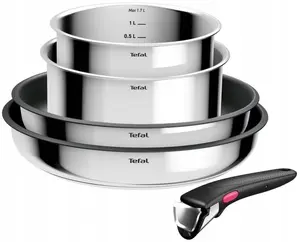 Tefal Ingenio Cook Eat 5-Piece Stainless Steel Cookware Set with Non-Stick Coating and Detachable Handle (L881S504)