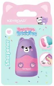 Keyroad Bounce Buddies Пластиковая точилка для карандашей с ластиком одинарная в блистере микс цветов KR980091
