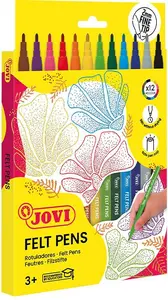 JOVI 1912 Thin Fiber Tip Pens Assorted Colors Pack of 12