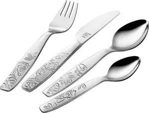 ZWILLING Kids set jungle 4-Piece Childrens Cutlery Set Stainless Steel with Colorful Animal Designs for Ages 3 and Up
