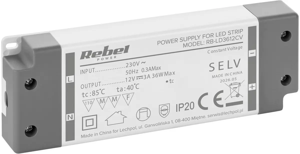 Rebel RB-LD3612CV 12V 3A 36W IP20