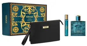 Versace Eros Eau de Toilette Set with 100ml Fragrance, 10ml Travel Spray, and Cosmetic Bag