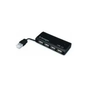 Kensington PocketHub 4-Port USB 2.0 Hub with 480 Mbit/s Data Transfer Rate and USB Power Source