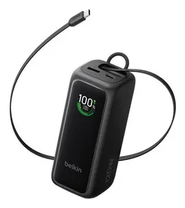 Belkin Power Bank 22K with Retractable Cable, 22000 mAh, 120 W, Black