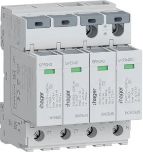 SPD Ogranicznik przepięć T2 4P 3+1 sieć TN-S/TT In=20kA Up?1,35kV SPE440 Hager