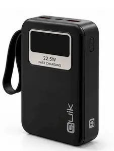 Quik QP-862 Портативный внешний аккумулятор со ремешком 20000мАч 22.5Вт Быстрая зарядка Черный с LED дисплеем и портами USB-A и USB-C