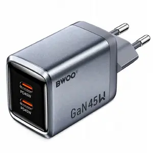 Сетевое зарядное устройство Mathorn GaN BO-CDA239 с 2 портами USB-C, мощностью 45W, поддержкой Power Delivery, PPS и серого цвета
