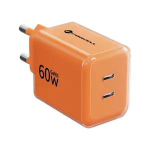 FORCELL F-Energy GaN III Crystal Color Universal Indoor AC Fast Charger with 2 USB-C Ports and 1m Cable Orange