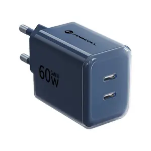 Forcell F-Energy GaN III Crystal Color Universal Navy AC Fast Charging Indoor Wall Charger with 2 USB Type-C Ports and 1m Cable