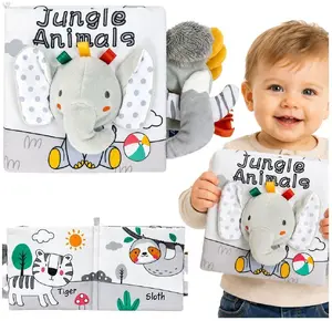 LEANToys Мягкая сенсорная книжка со слоником шуршащая пищащая серая EDUKAMP