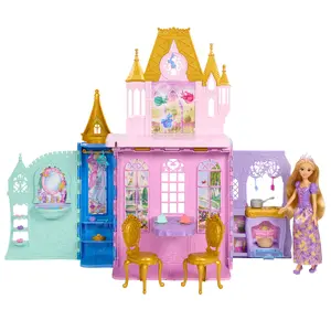 Disney Princess Rapunzel Fashion Doll and Close & Carry Castle Playset with 5 Play Areas and 20 Accessories