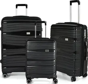 Stickn Travel Alfrida Black Three-Piece Hard Shell Suitcase Set 20, 24, and 28 Inches Made of Polypropylene Plastic with TSA Lock