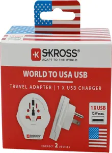 Дорожный адаптер Skross World to USA USB с двумя портами USB штекером типа B и универсальной розеткой