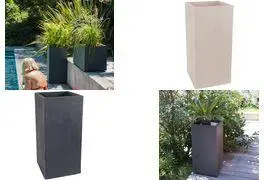 EDA Pflanzsäule VOLCANIA, Höhe: 800 mm, anthrazit Pflanzsäule aus Kunststoff, in Kalkstein-Optik, für Innen-/ - 1 Stück (013739 G.ANT SX)