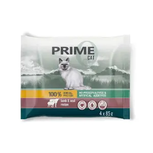 PUPIL Prime влажный корм для кошек микс вкусов ягненок с индейкой и телятина с кроликом для взрослых 4х85г