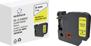 Renkforce RF-6027850 Label-Making Tape Black on Yellow D1 9 mm 7 m Permanent Acrylic Compatible with LabelManager