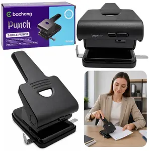 Lean EDUKAMP manual double metal hole puncher for 65 sheets black