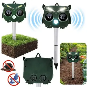 Lean Solar Animal Repeller Owl Motion Sensor Ultrasound LED Diodes