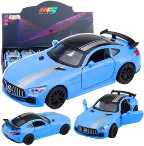 LEANToys 28065 1:32 Синий металлический игрушечный спортивный автомобиль с открывающимися дверями, светом и звуком