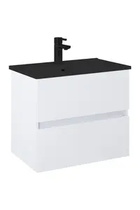 Elita Heron 60 Cabinet with Basin White White lacquered cabinet black matte washbasin 2 drawers Laminated chipboard
