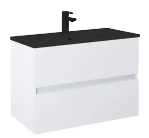 Elita Heron 80 Bathroom Cabinet with Basin White and Black Laminated Chipboard with 2 Drawers