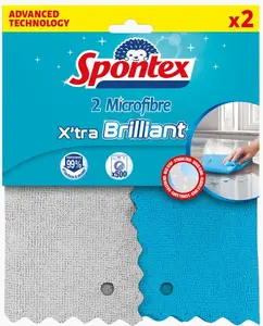 Spontex X'Tra Brilliant universālā mikrošķiedras lupatiņa stiklam un nerūsējošajam tēraudam 2 gab.