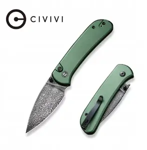 CIVIVI Qubit Folding Knife Damast Blade Green Aluminum Handle C22030E-DS1