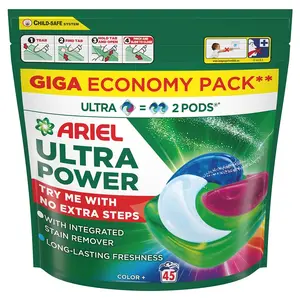 Ariel Ultra Power Color+ Veļas Mazgāšanas Kapsulas, 45 Gabali