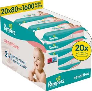 Pampers Sensitive Baby Wipes 20 packs with 80 wipes each totaling 1200 pieces