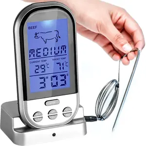 Retoo E616 Bezvadu gaļas termometrs ar nerūsējošā tērauda zondi, 8 gaļas režīmiem, taimeri un LCD displeju