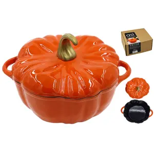 Pumpkin Cast Iron Casserole Pot with Lid ASI COLLECTION 3.7 L 25.5 cm Enamel Surface Induction Oven Safe