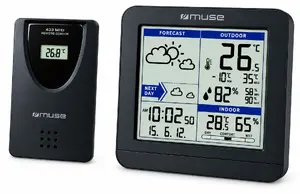 Digital Wireless Weather Station MUSE M 080 WS with Outdoor Sensor, LCD Display, Temperature, Humidity, Calendar, Alarm, and Clock Function
