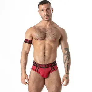 LOCKER GEAR Sporta sietveida džoka biksītes Sport Mesh Jock Brief Red XL zema jostasvieta, rāvējslēdzējs priekšpusē un elpojošs audums