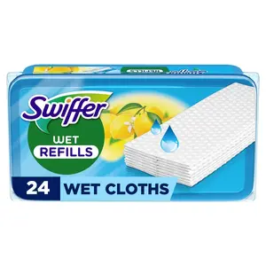 Swiffer Sweeper Mitrās salvetes grīdai, 24 gab. - mitrinātas tīrīšanas drānas linoleja, flīžu un koka grīdu uzkopšanai