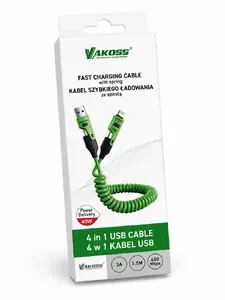 Кабель 4-в-1 Vakoss MLU680G 1.5м 60Вт 3А QC/PD Зеленый USB Type-A/USB Type-C на USB C/Lightning